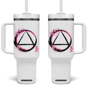 AA Sober Symbol Serenity Recovery Tumbler With Handle Japanese Cherry Blossom Brushstroke Circle TS11 One Size: 40 oz White Print Your Wear