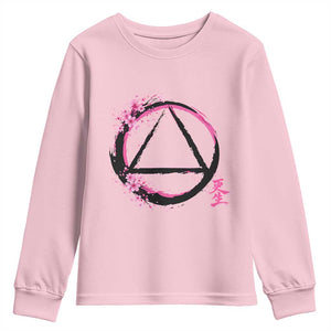 AA Sober Symbol Serenity Recovery Youth Sweatshirt Japanese Cherry Blossom Brushstroke Circle TS11 Light Pink Print Your Wear