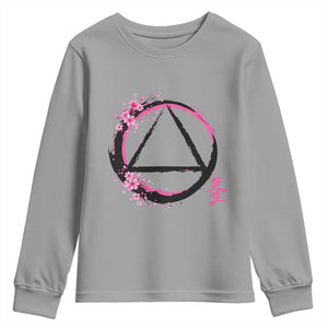 AA Sober Symbol Serenity Recovery Youth Sweatshirt Japanese Cherry Blossom Brushstroke Circle TS11 Sport Gray Print Your Wear