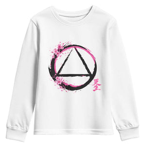 AA Sober Symbol Serenity Recovery Youth Sweatshirt Japanese Cherry Blossom Brushstroke Circle TS11 White Print Your Wear