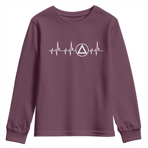 Sober Recover Sobriety Heartbeat EKG Pulse Recovery Youth Sweatshirt TS11 Maroon Print Your Wear