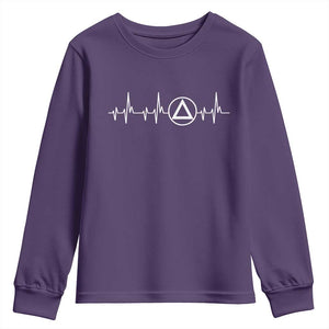 Sober Recover Sobriety Heartbeat EKG Pulse Recovery Youth Sweatshirt TS11 Purple Print Your Wear