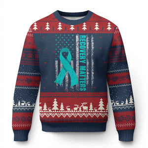 Recovery Matter Sobriety Anniversary Sober AA NA Ugly Christmas Sweater Vintage American Flag TS11 Navy Red Print Your Wear