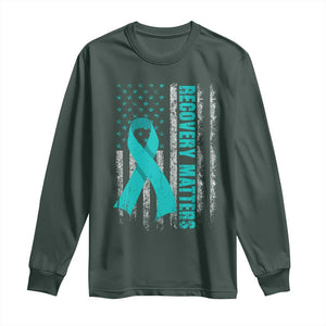 Recovery Matter Sobriety Anniversary Sober AA NA Long Sleeve Shirt Vintage American Flag TS11 Dark Forest Green Print Your Wear