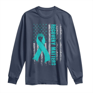 Recovery Matter Sobriety Anniversary Sober AA NA Long Sleeve Shirt Vintage American Flag TS11 Navy Print Your Wear