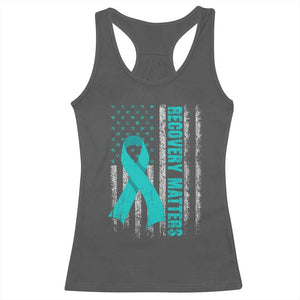 Recovery Matter Sobriety Anniversary Sober AA NA Racerback Tank Top Vintage American Flag TS11 Dark Heather Print Your Wear
