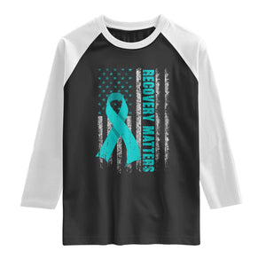 Recovery Matter Sobriety Anniversary Sober AA NA Raglan Shirt Vintage American Flag TS11 Black White Print Your Wear