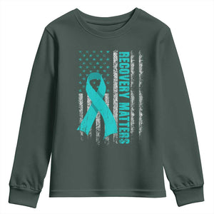 Recovery Matter Sobriety Anniversary Sober AA NA Youth Sweatshirt Vintage American Flag TS11 Dark Forest Green Print Your Wear