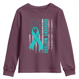 Recovery Matter Sobriety Anniversary Sober AA NA Youth Sweatshirt Vintage American Flag TS11 Maroon Print Your Wear