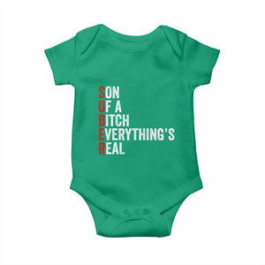 Sobriety Anniversary Baby Onesie Sober Son Of A Bitch Everythings Real AA NA TS11 Irish Green Print Your Wear