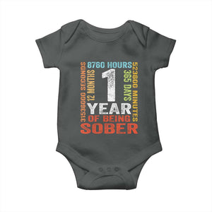 1 Year Of Being Sober Baby Onesie 1 Year Sobriety Anniversary Addiction Recovery TS11 Dark Heather Print Your Wear