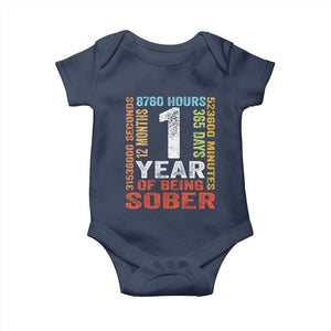 1 Year Of Being Sober Baby Onesie 1 Year Sobriety Anniversary Addiction Recovery TS11 Navy Print Your Wear