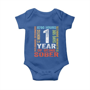 1 Year Of Being Sober Baby Onesie 1 Year Sobriety Anniversary Addiction Recovery TS11 Royal Blue Print Your Wear