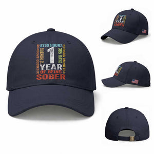1 Year Of Being Sober Baseball Cap 1 Year Sobriety Anniversary Addiction Recovery TS11 Baseball Cap Universal Fit Navy Print Your Wear