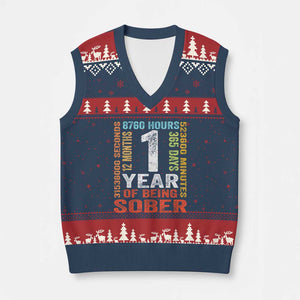 1 Year Of Being Sober V-Neck Knit Sweater Vest 1 Year Sobriety Anniversary Addiction Recovery TS11 Navy Red Print Your Wear