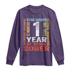 1 Year Of Being Sober Long Sleeve Shirt 1 Year Sobriety Anniversary Addiction Recovery TS11 Purple Print Your Wear