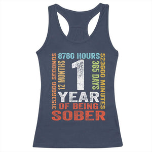 1 Year Of Being Sober Racerback Tank Top 1 Year Sobriety Anniversary Addiction Recovery TS11 Navy Print Your Wear