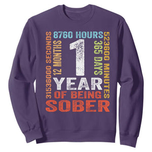 1 Year Of Being Sober Sweatshirt 1 Year Sobriety Anniversary Addiction Recovery TS11 Purple Print Your Wear