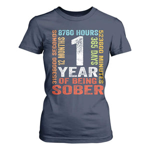 1 Year Of Being Sober T Shirt For Women 1 Year Sobriety Anniversary Addiction Recovery TS11 Navy Print Your Wear