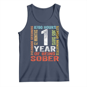 1 Year Of Being Sober Tank Top 1 Year Sobriety Anniversary Addiction Recovery TS11 Navy Print Your Wear