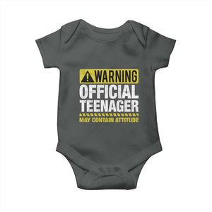 13th Birthday Baby Onesie Warning Official Teenager May Contain Attitude Funny 13 Years Old TS11 Dark Heather Print Your Wear