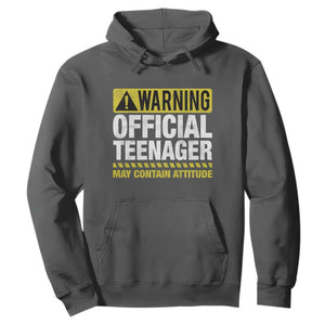 13th Birthday Hoodie Warning Official Teenager May Contain Attitude Funny 13 Years Old TS11 Dark Heather Print Your Wear