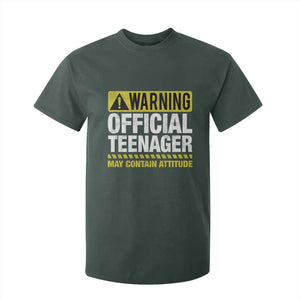 13th Birthday T Shirt For Kid Warning Official Teenager May Contain Attitude Funny 13 Years Old TS11 Dark Forest Green Print Your Wear