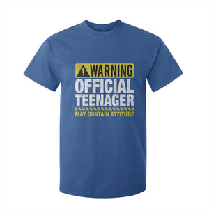 13th Birthday T Shirt For Kid Warning Official Teenager May Contain Attitude Funny 13 Years Old TS11 Royal Blue Print Your Wear