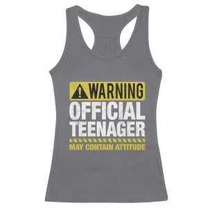 13th Birthday Racerback Tank Top Warning Official Teenager May Contain Attitude Funny 13 Years Old TS11 Charcoal Print Your Wear