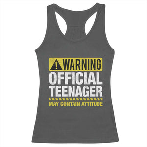 13th Birthday Racerback Tank Top Warning Official Teenager May Contain Attitude Funny 13 Years Old TS11 Dark Heather Print Your Wear