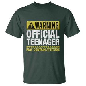 13th Birthday T Shirt Warning Official Teenager May Contain Attitude Funny 13 Years Old TS11 Dark Forest Green Print Your Wear