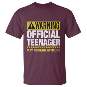 13th Birthday T Shirt Warning Official Teenager May Contain Attitude Funny 13 Years Old TS11 Maroon Print Your Wear