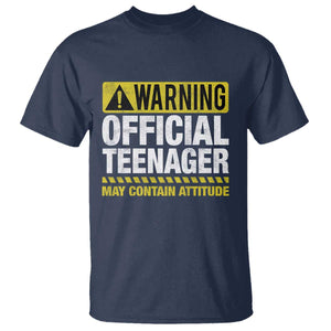 13th Birthday T Shirt Warning Official Teenager May Contain Attitude Funny 13 Years Old TS11 Navy Print Your Wear