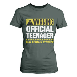 13th Birthday T Shirt For Women Warning Official Teenager May Contain Attitude Funny 13 Years Old TS11 Dark Forest Green Print Your Wear