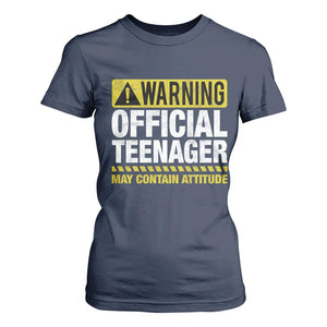 13th Birthday T Shirt For Women Warning Official Teenager May Contain Attitude Funny 13 Years Old TS11 Navy Print Your Wear