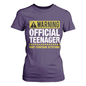 13th Birthday T Shirt For Women Warning Official Teenager May Contain Attitude Funny 13 Years Old TS11 Purple Print Your Wear