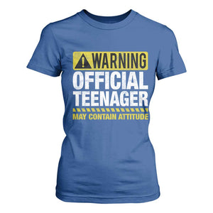 13th Birthday T Shirt For Women Warning Official Teenager May Contain Attitude Funny 13 Years Old TS11 Royal Blue Print Your Wear