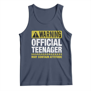 13th Birthday Tank Top Warning Official Teenager May Contain Attitude Funny 13 Years Old TS11 Navy Print Your Wear