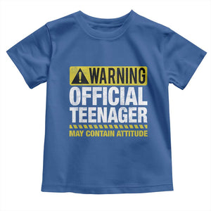 13th Birthday Toddler T Shirt Warning Official Teenager May Contain Attitude Funny 13 Years Old TS11 Royal Blue Print Your Wear