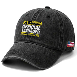 13th Birthday Washed Cotton Baseball Cap Warning Official Teenager May Contain Attitude Funny 13 Years Old TS11 Print Your Wear
