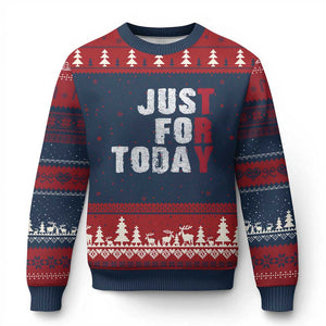 Just For Today Ugly Christmas Sweater Sobriety Anniversary Sober AA NA Recovery TS11 Navy Red Print Your Wear