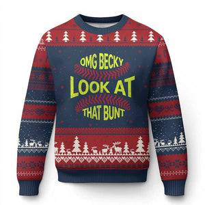 OMG Becky Look At That Bunt Funny Softball Ugly Christmas Sweater TS11 Navy Red Print Your Wear