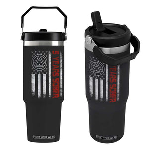 5 Years Sober Flip Straw Tumbler 5 Years Sobriety Anniversary Vintage American Flag TS11 One Size: 30 oz Black Print Your Wear