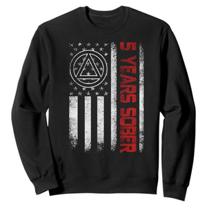 5 Years Sober Sweatshirt 5 Years Sobriety Anniversary Vintage American Flag TS11 Black Print Your Wear