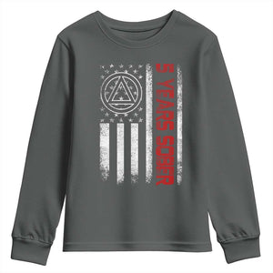 5 Years Sober Youth Sweatshirt 5 Years Sobriety Anniversary Vintage American Flag TS11 Dark Heather Print Your Wear