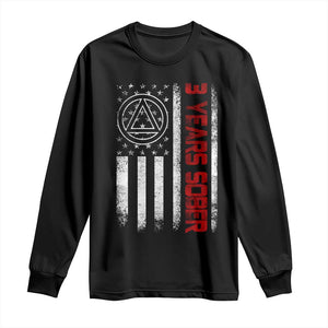 3 Years Sober Long Sleeve Shirt 3 Years Sobriety Anniversary Vintage American Flag TS11 Black Print Your Wear