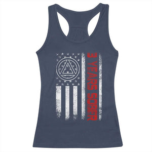 3 Years Sober Racerback Tank Top 3 Years Sobriety Anniversary Vintage American Flag TS11 Navy Print Your Wear