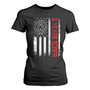 3 Years Sober T Shirt For Women 3 Years Sobriety Anniversary Vintage American Flag TS11 Black Print Your Wear