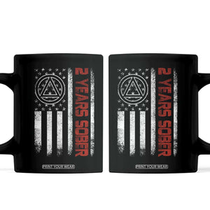 2 Years Sober Coffee Mug 2 Years Sobriety Anniversary Vintage American Flag TS11 Black Print Your Wear