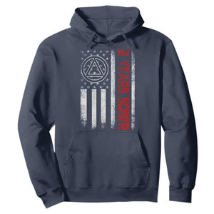 2 Years Sober Hoodie 2 Years Sobriety Anniversary Vintage American Flag TS11 Navy Print Your Wear